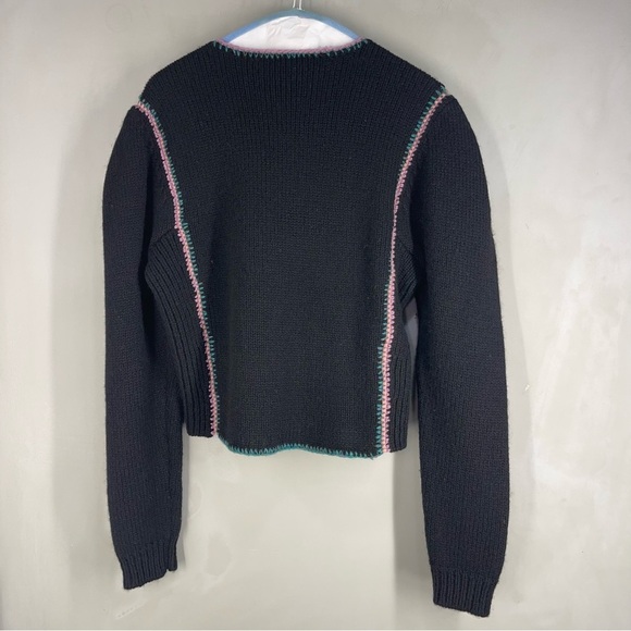 Susan Bristol Vintage Womens Cardigan Sz M Black Wool Embroidered Floral - Picture 7 of 9